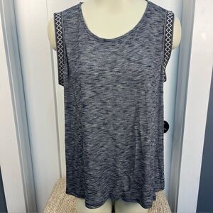 W5 Women’s Navy Blue White Sleeveless‎ Scoop Neck Tank Top Blouse Size Large
